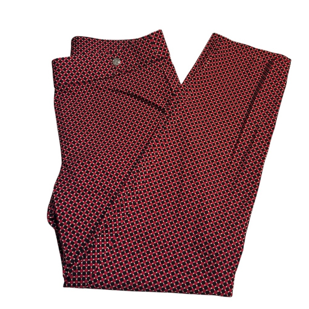 Rafaella Comfort Ankle Pants Size 10 Red and Black Geometric Pattern Stretch